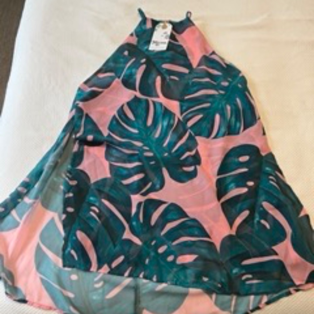 BNWT Show Me Your Mumu Mini Dress Summer Pink Green Leaves Print Women's Size XL
